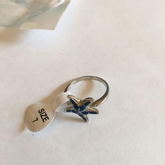 New Blue Fire Opal Starfish Ring Silver