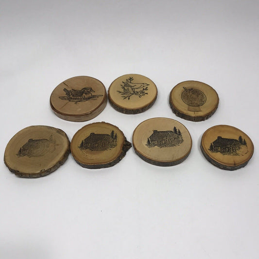 Vintage Wood Slab Drink Coasters Lot Of 7 Rustic Decor
