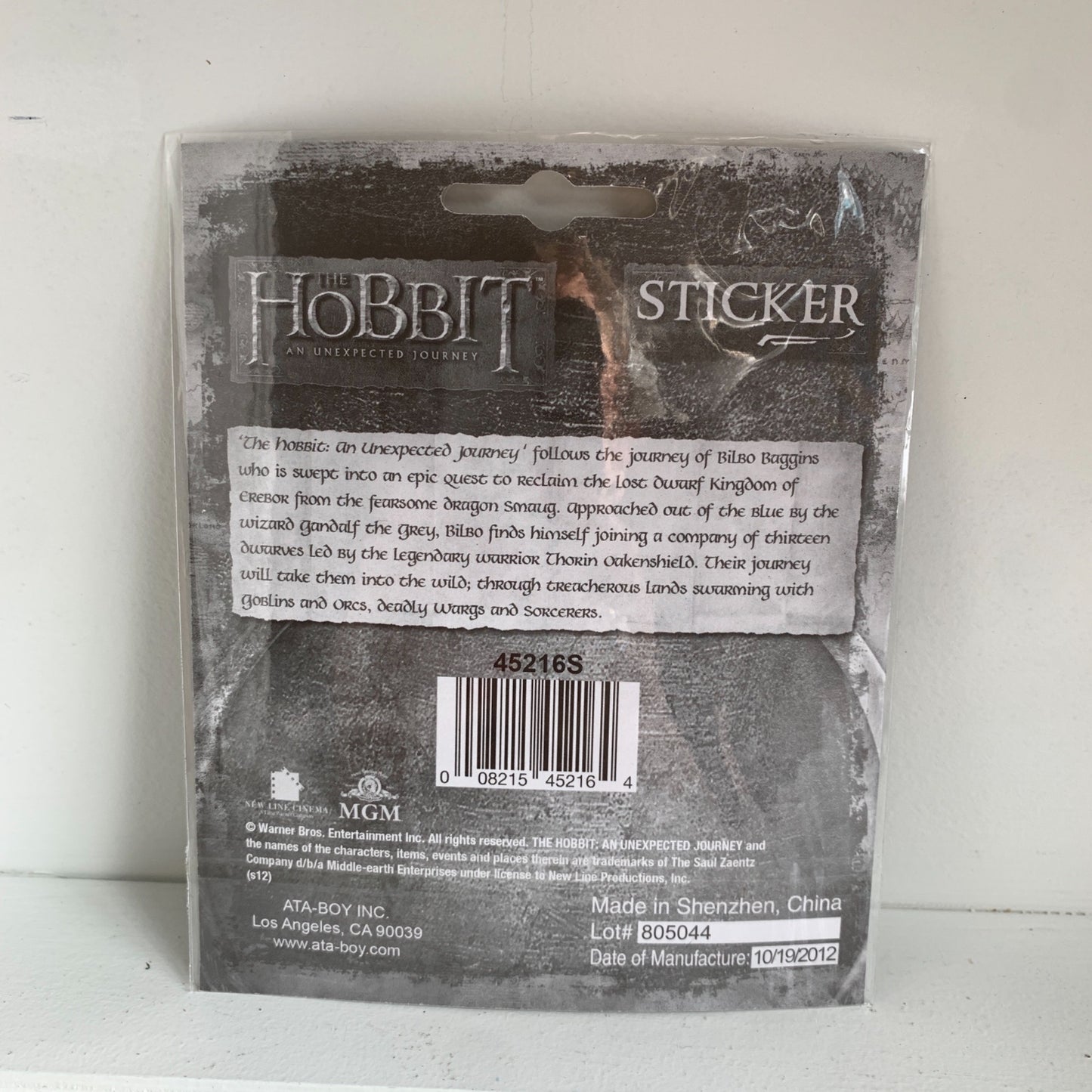 The Hobbit: An Unexpected Journey Bilbo & Dwarves Peel Off Sticker Decal, UNUSED