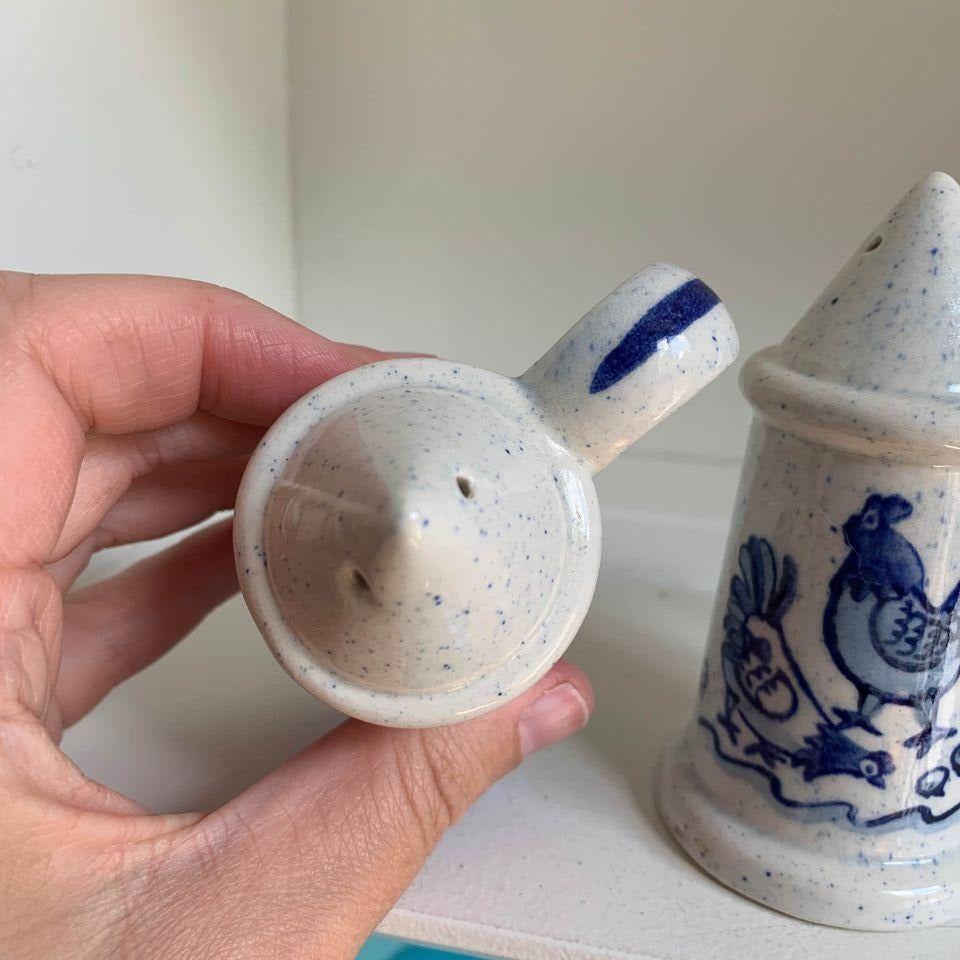 Blue & White Chicken Salt & Pepper Shakers Pair