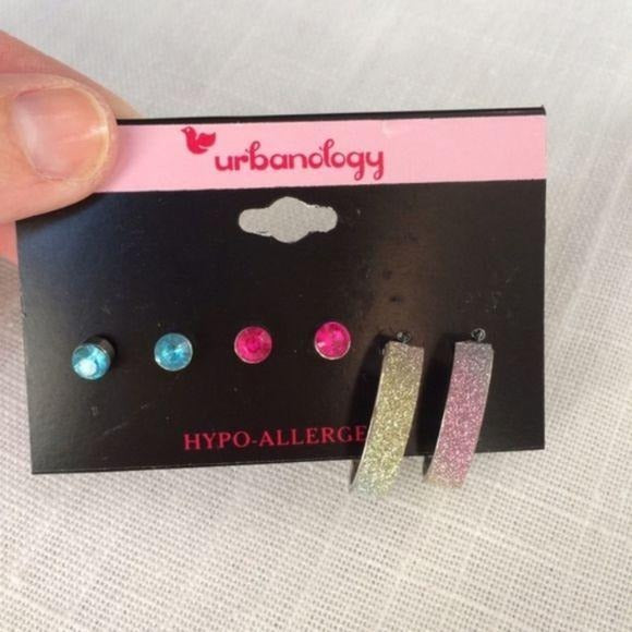 NEW Blue Pink Jewel Earrings Set of 3 Pairs