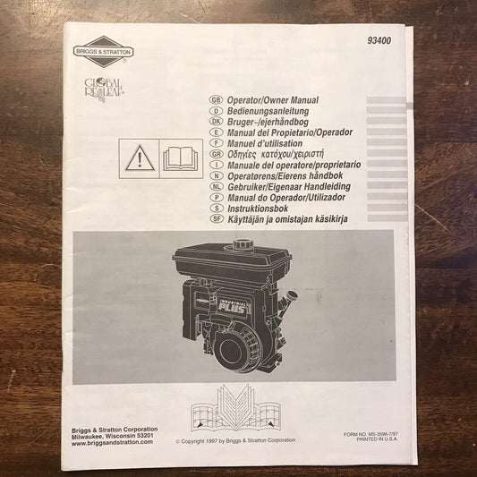 Briggs & Stratton Operator/Owner Maintenance Instruction Manual 93400