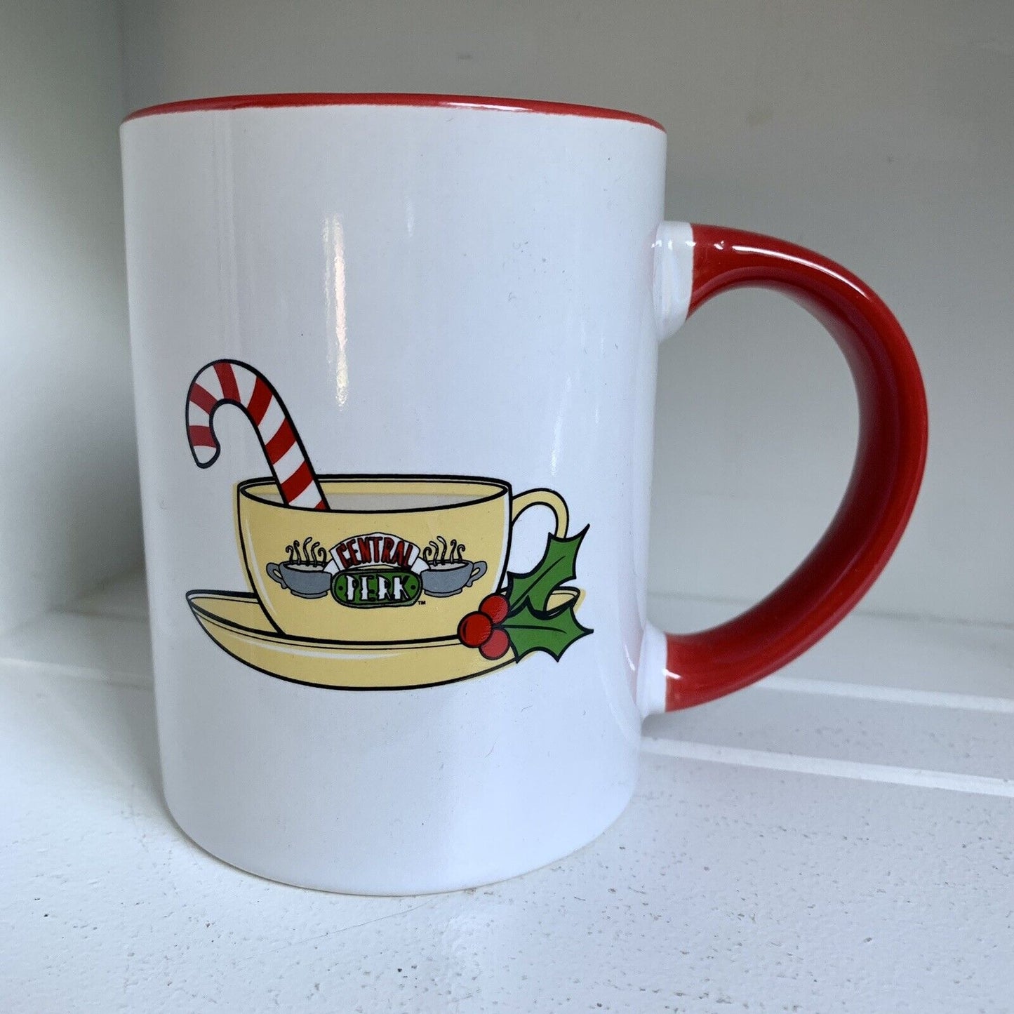 Friend's Central Perk Christmas Candy Cane Holly Large Coffee Mug Ceramic