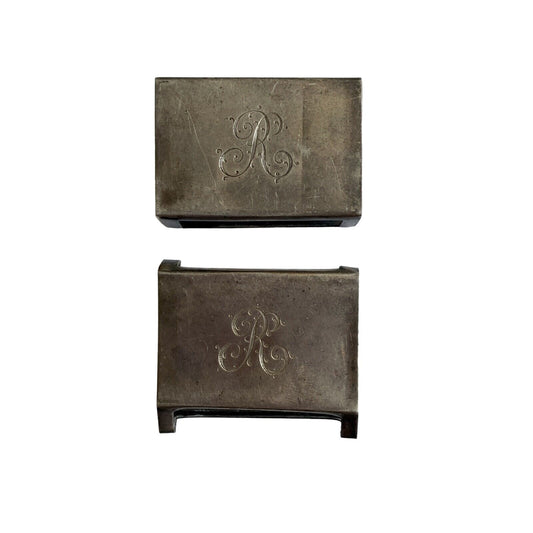 Vintage Sterling Silver Matchbox Holder Engraved "R" Pair of 2 23 grams