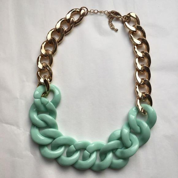Vintage | Chunky Teal & Gold Metal Necklace
