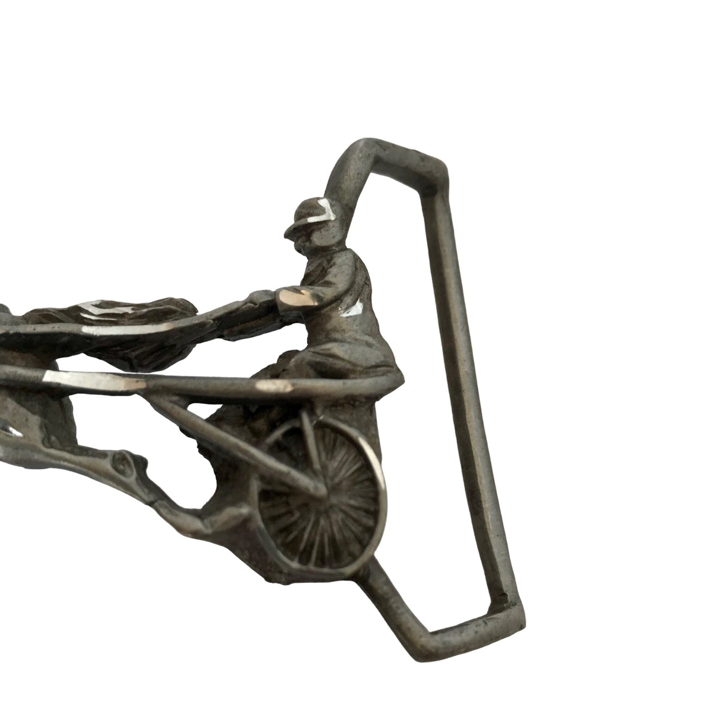 Vintage Pewter Horse Cart Racing Belt Buckle