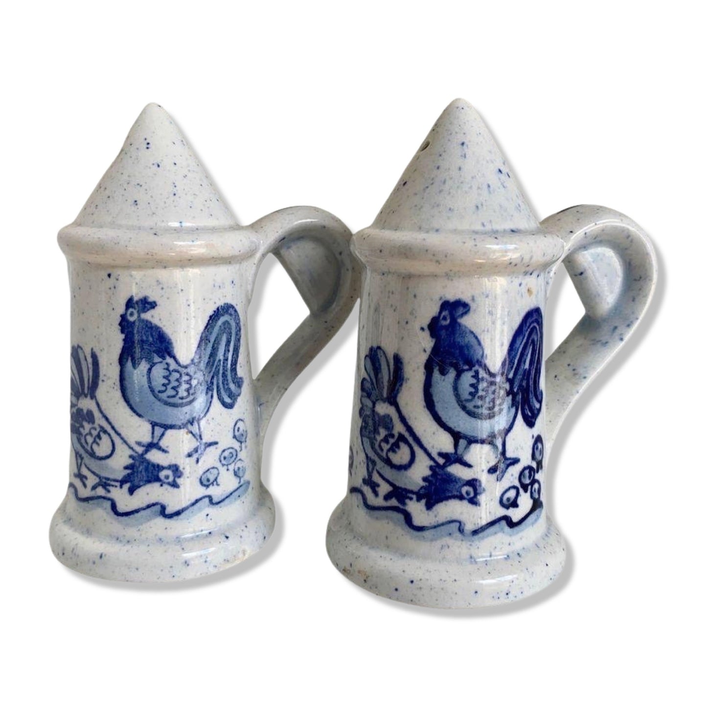 Blue & White Chicken Salt & Pepper Shakers Pair