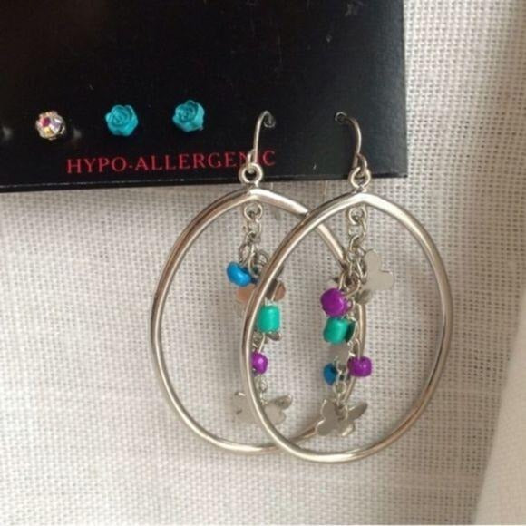 NEW Blue Purple CZ Butterfly Earrings Set of 3