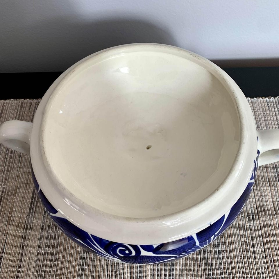 Blue and White Ceramic Soup Tureen Floral