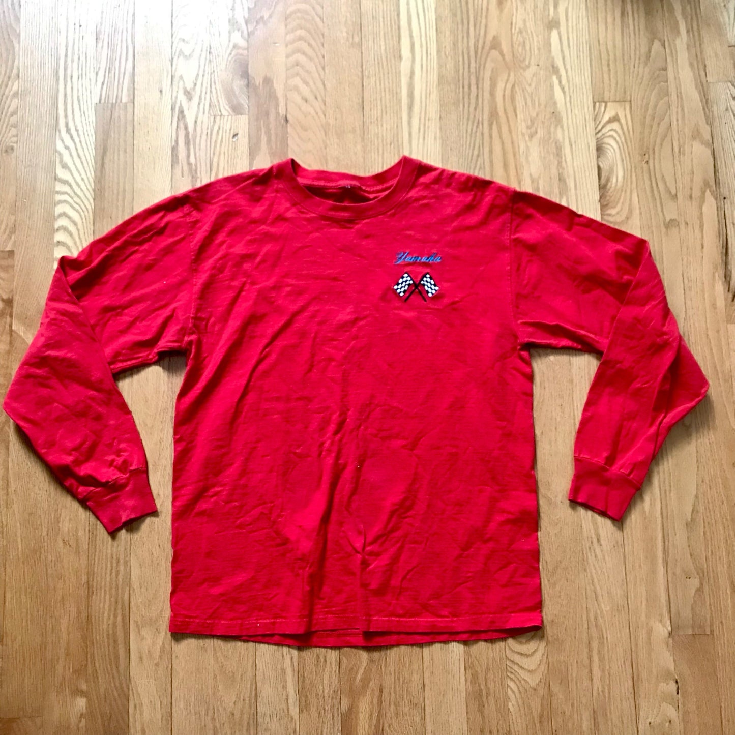 Vintage Yamaha Checkered Flags Racing T-Shirt Long-Sleeve Red