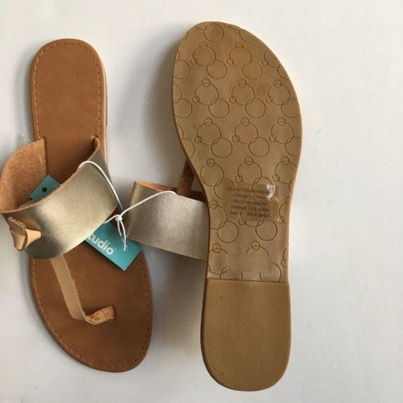 Envision Studio Gold T-Strap Sandals New