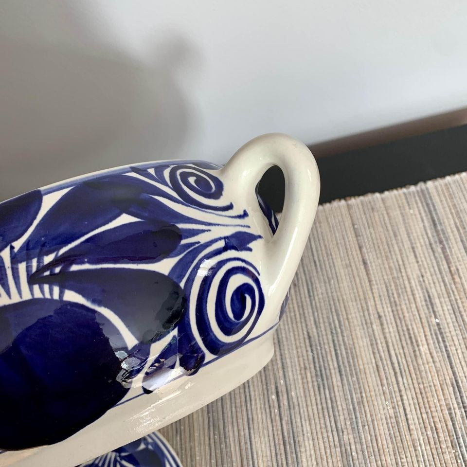 Blue and White Ceramic Soup Tureen Floral