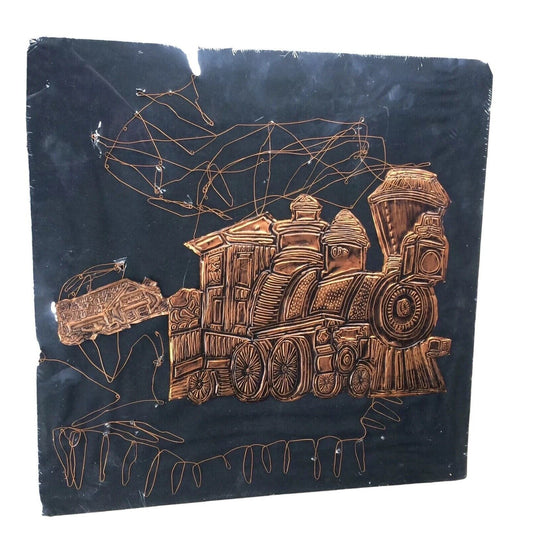 Vintage String & Copper Wire Nail Art Train Locomotive & Depot Black Sealed