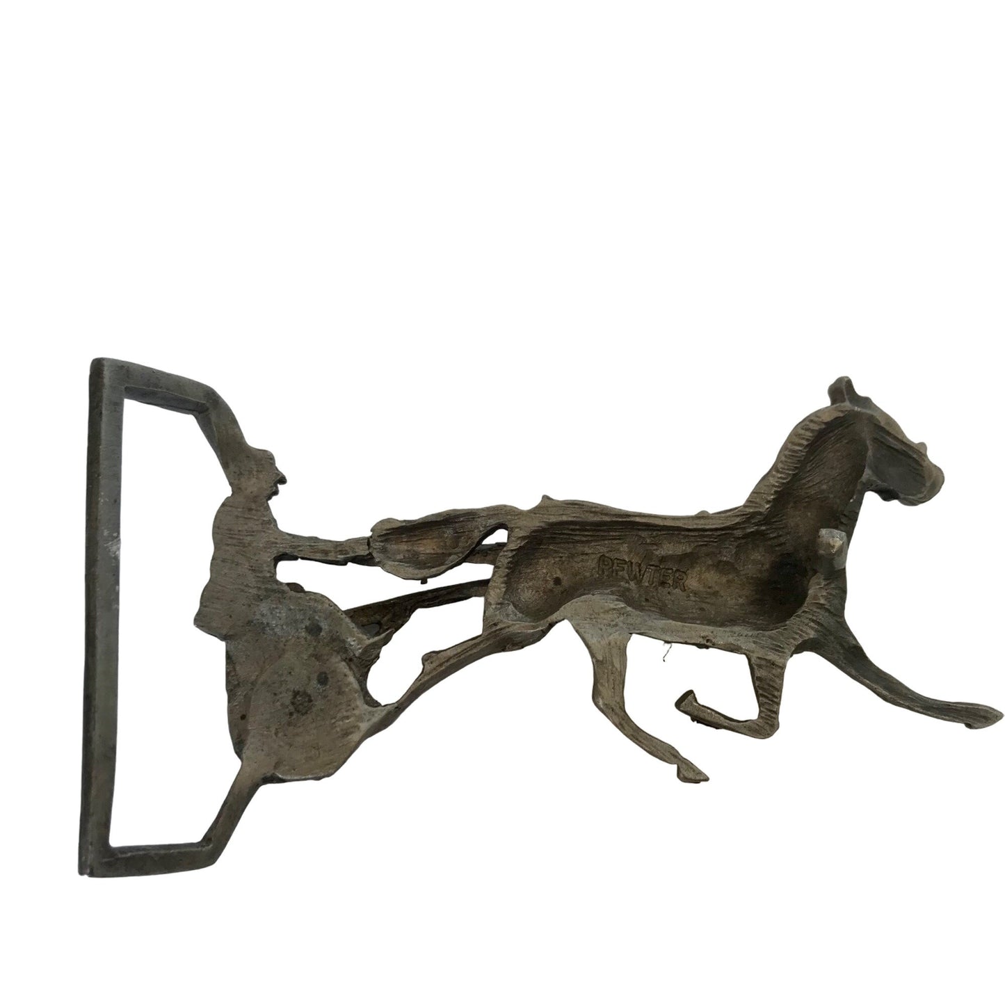 Vintage Pewter Horse Cart Racing Belt Buckle