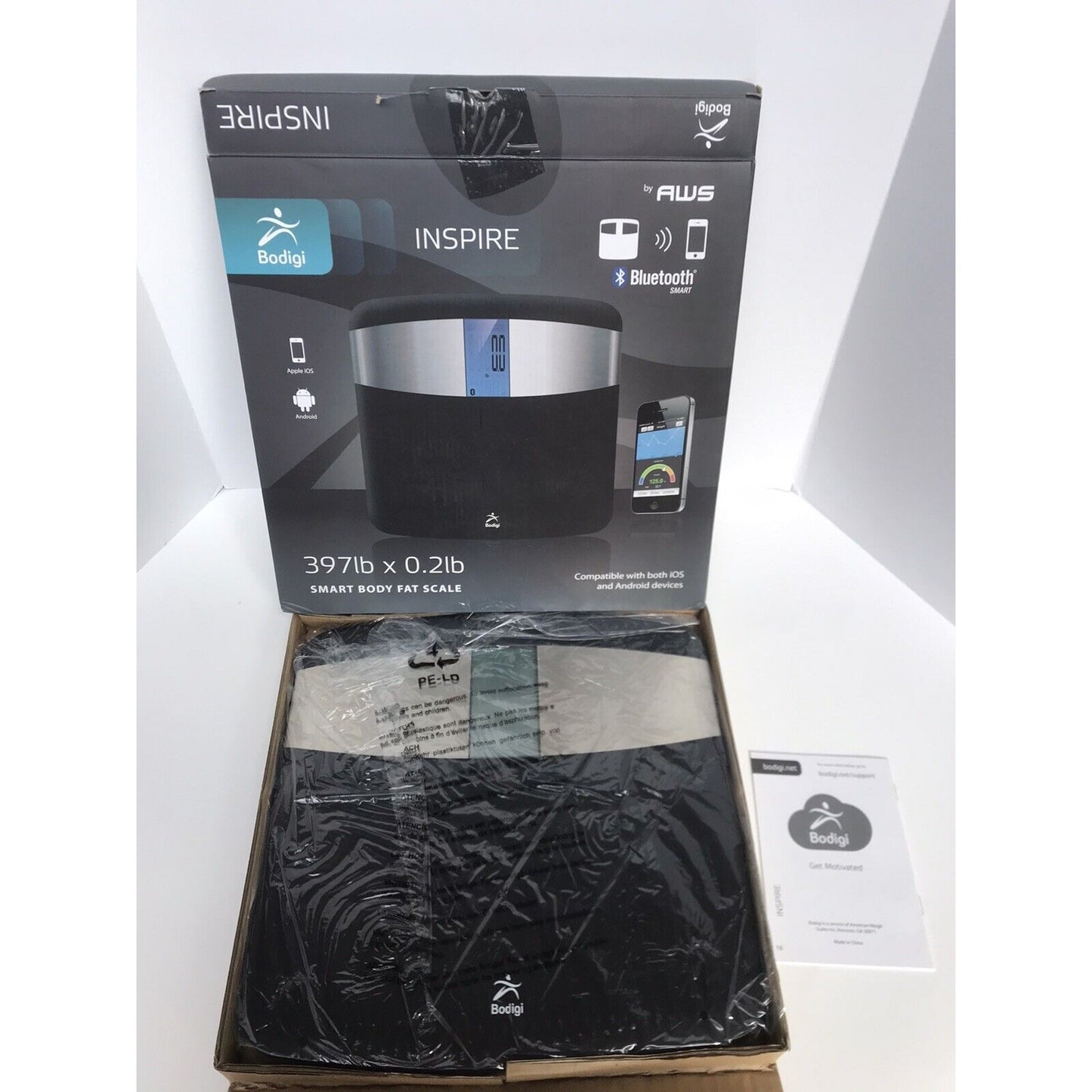 Bodigi Inspire Smart Body Fat Scale by AWS 397 lb x .2 lb Bluetooth IOS Android