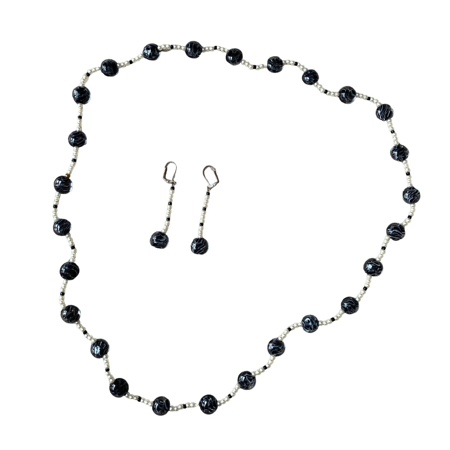 Vintage Glass Bead & Faux Pearl Necklace & Earrings Set