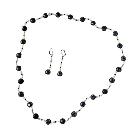 Vintage Glass Bead & Faux Pearl Necklace & Earrings Set