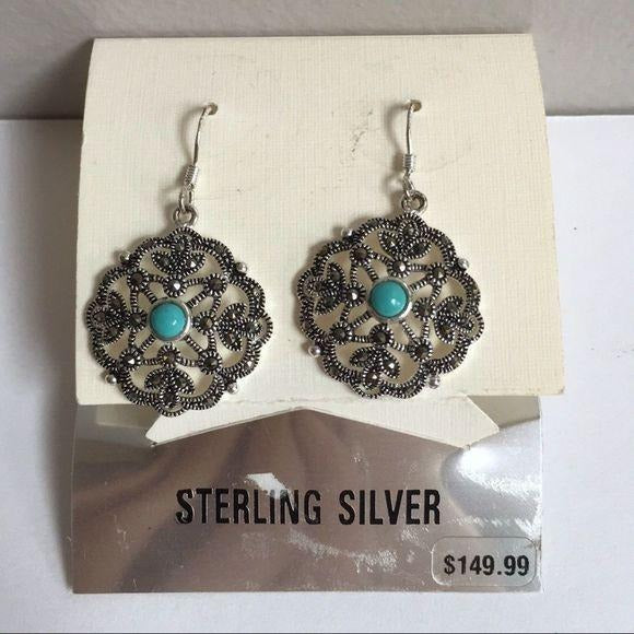 NEW Sterling Silver Turquoise Marcasite Earrings