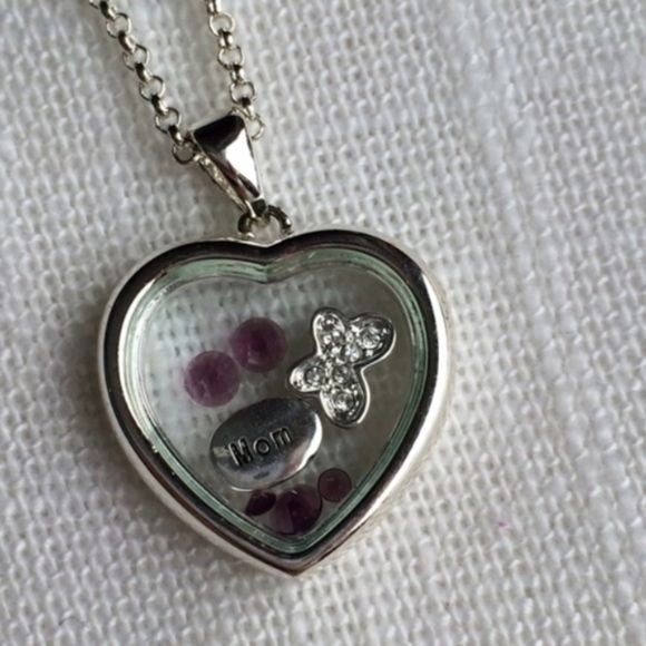 Looking Glass Silver Plate Mom Necklace Heart