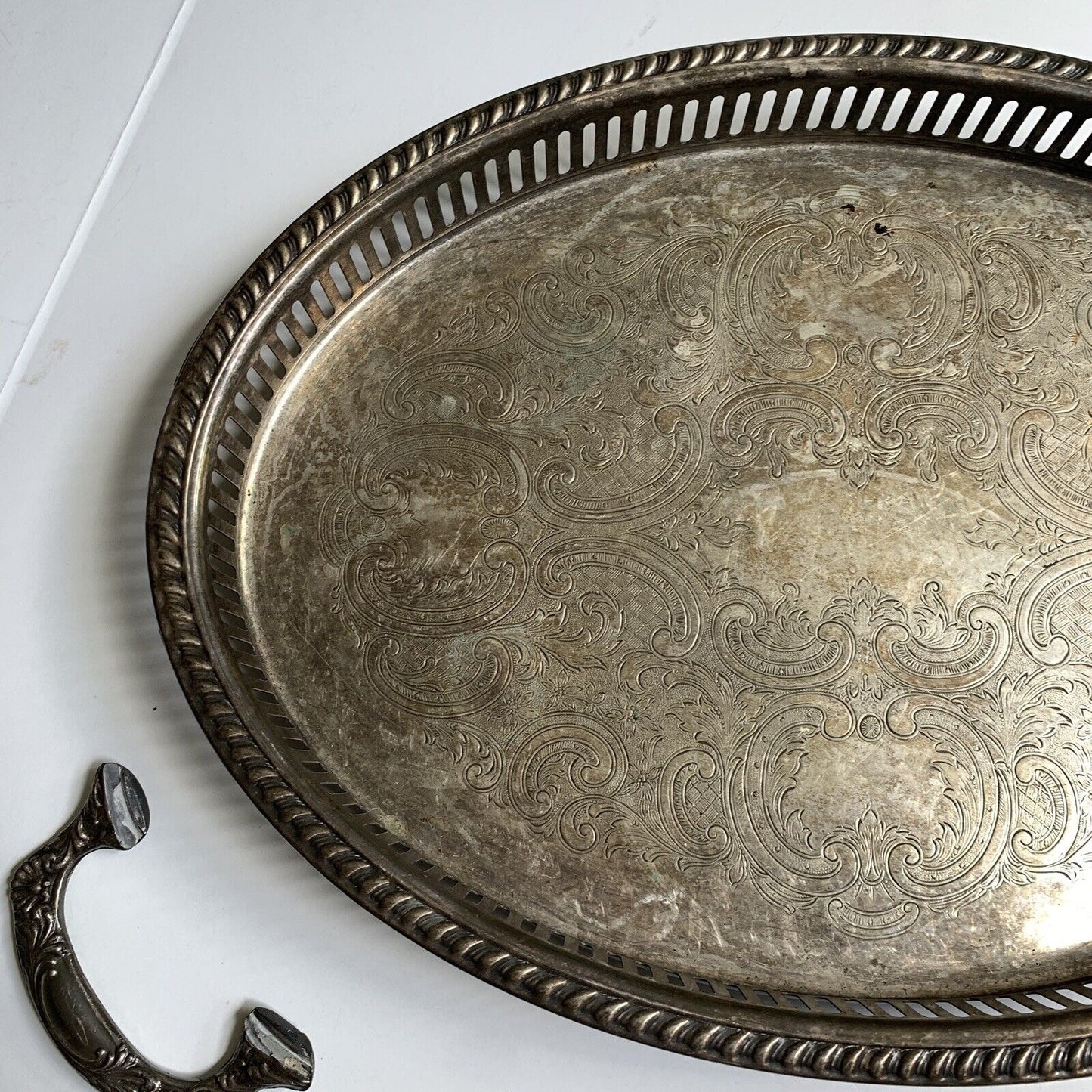 Kirk's Silver Guild A-1 Footed Serving Tray Vintage Broken Handle