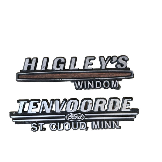 Lot 2 Vintage MN Dealership Emblems Tenvoorde Ford St Cloud & Higley’s Windom