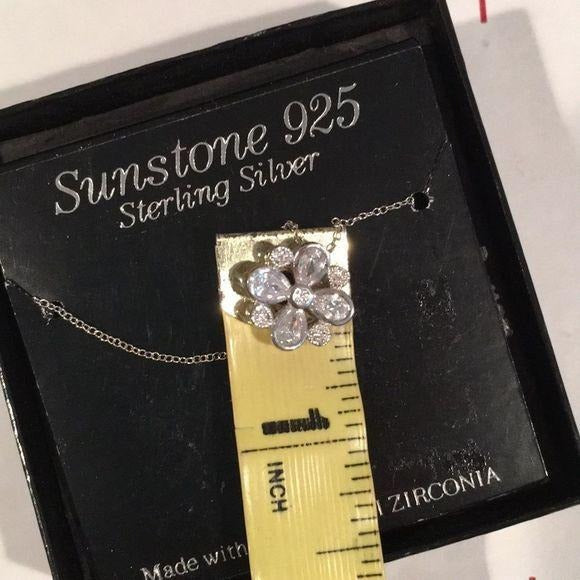 NEW Sterling Silver Flower CZ Necklace