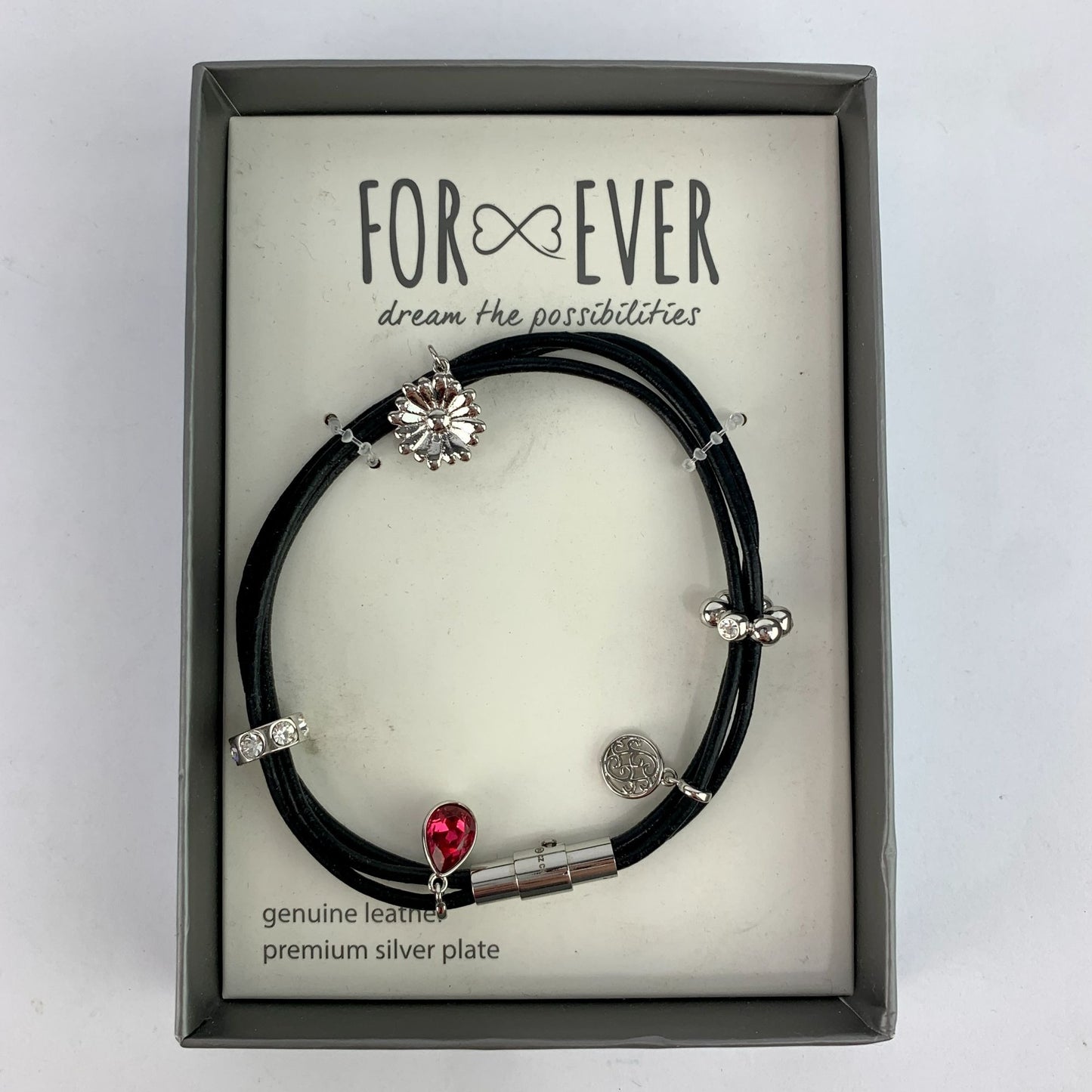New Silver Genuine Leather Flower Bracelet