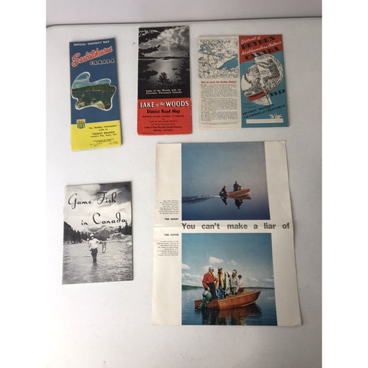 Vintage Lot Canadian Map Road Lakes Game Fish in Canada Book