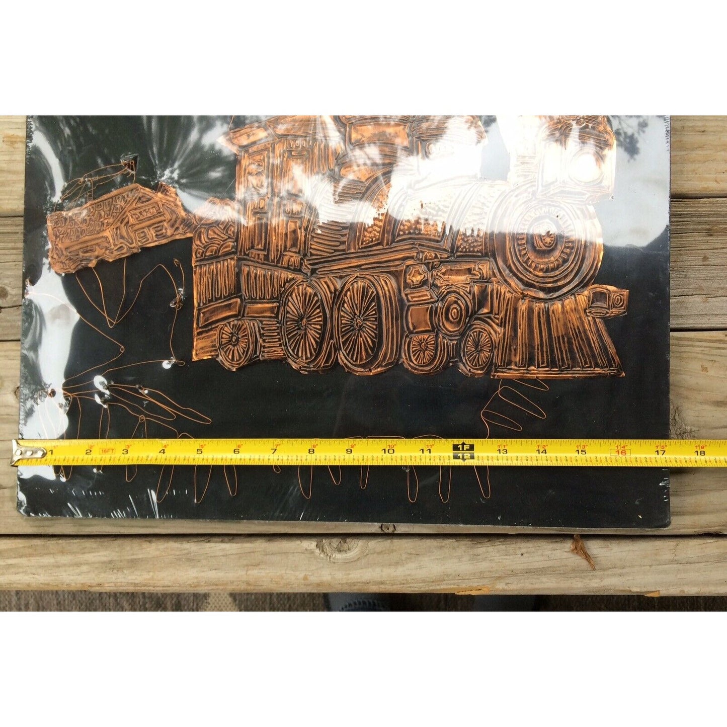 Vintage String & Copper Wire Nail Art Train Locomotive & Depot Black Sealed