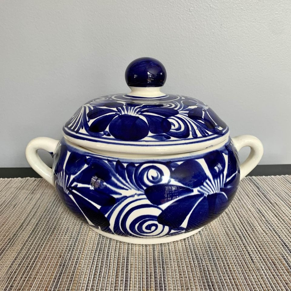 Blue and White Ceramic Soup Tureen Floral
