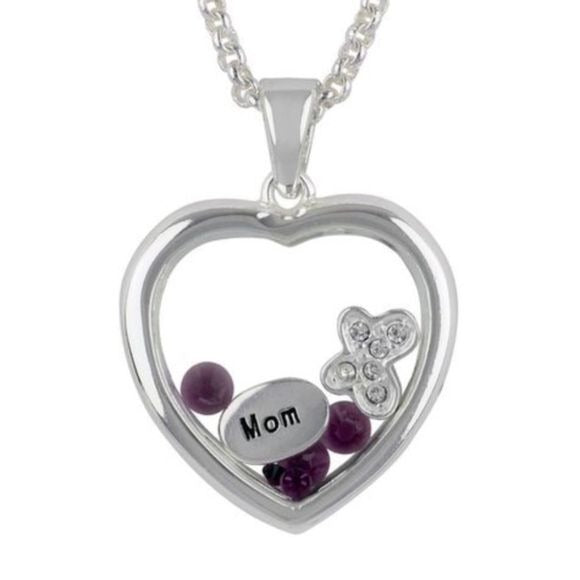 Looking Glass Silver Plate Mom Necklace Heart