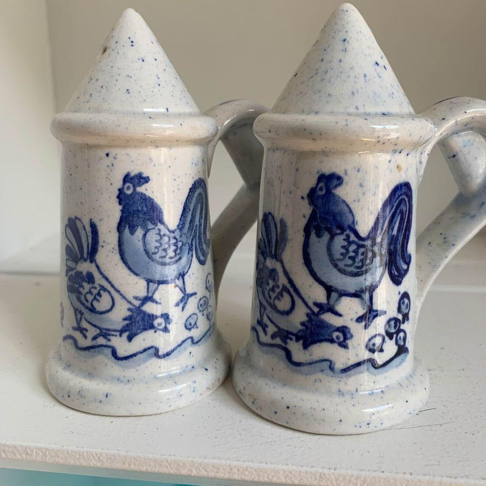 Blue & White Chicken Salt & Pepper Shakers Pair