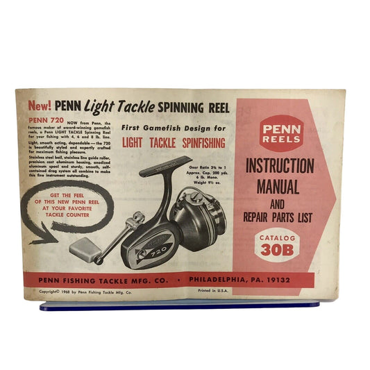Vintage 1968 Penn Reels Instruction Manual & Repair Parts List