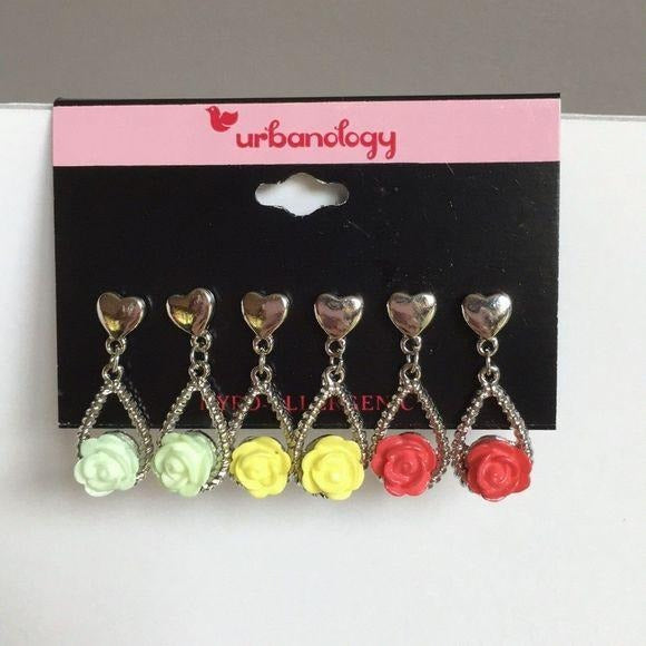 NEW Rose Heart Drop Earrings Set of 3 Pairs