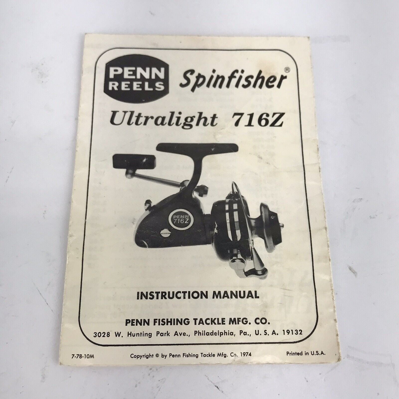 Vintage Penn Reels Spinfisher Ultralight 716Z Instruction Manual Parts List Vintage Penn Reels Spinfisher Ultralight 716Z Instruction Manual Parts List