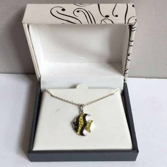 NEW Black & Yellow CZ Crystal Fish Necklace    NWT