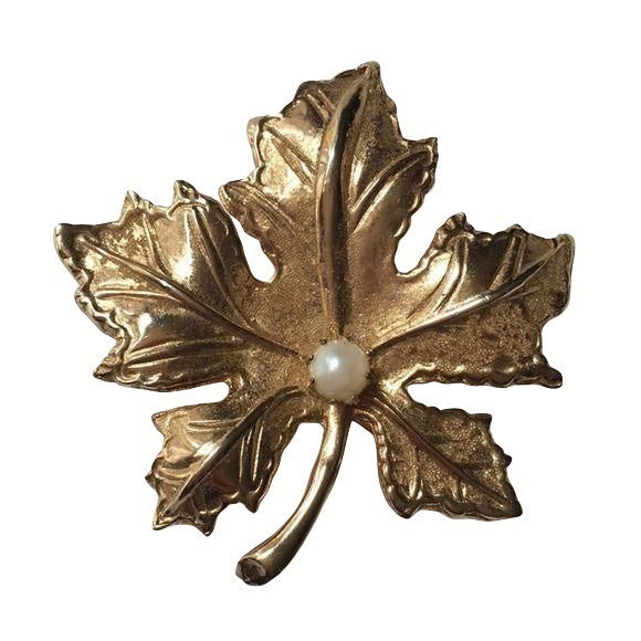 Vintage Kramer Gold Leaf Pearl Pin Brooch