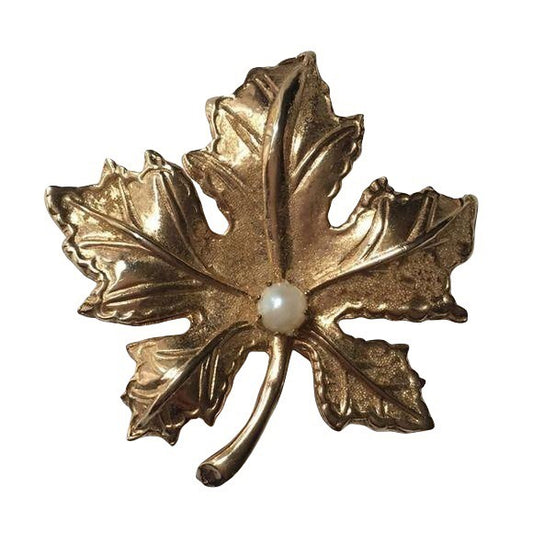 Vintage Kramer Gold Leaf Pearl Pin Brooch