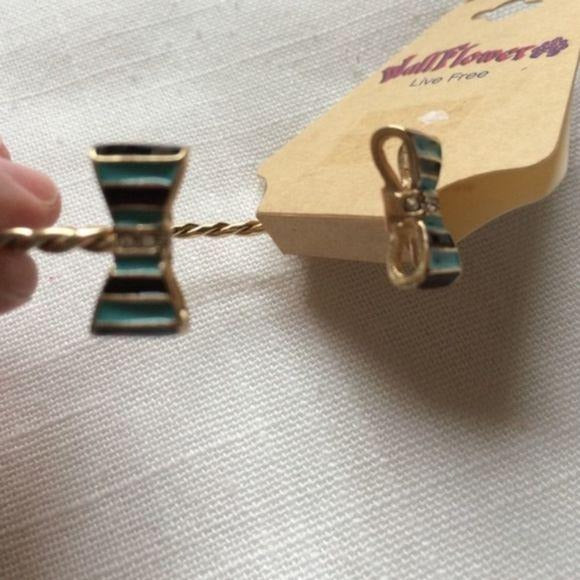 NEW Teal & Gold Bow Open Bangle Bracelet