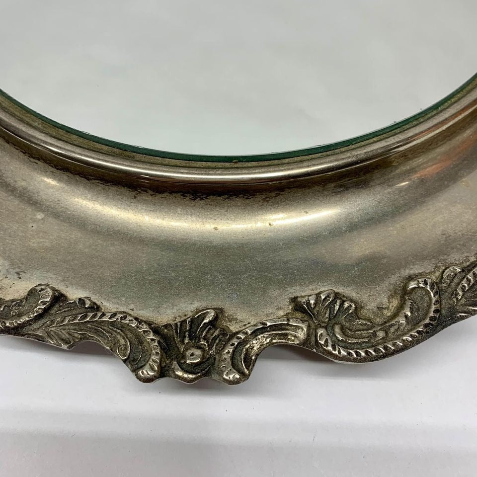 Vintage Silverplate Vanity Display Mirror Footed