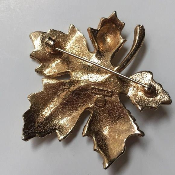 Vintage Kramer Gold Leaf Pearl Pin Brooch