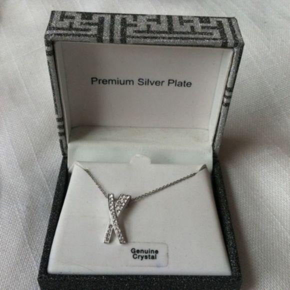NEW Silver Plate CZ Crystal X Necklace