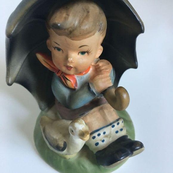 Boy with Duck and Umbrella Figurine Japan Lefton ?