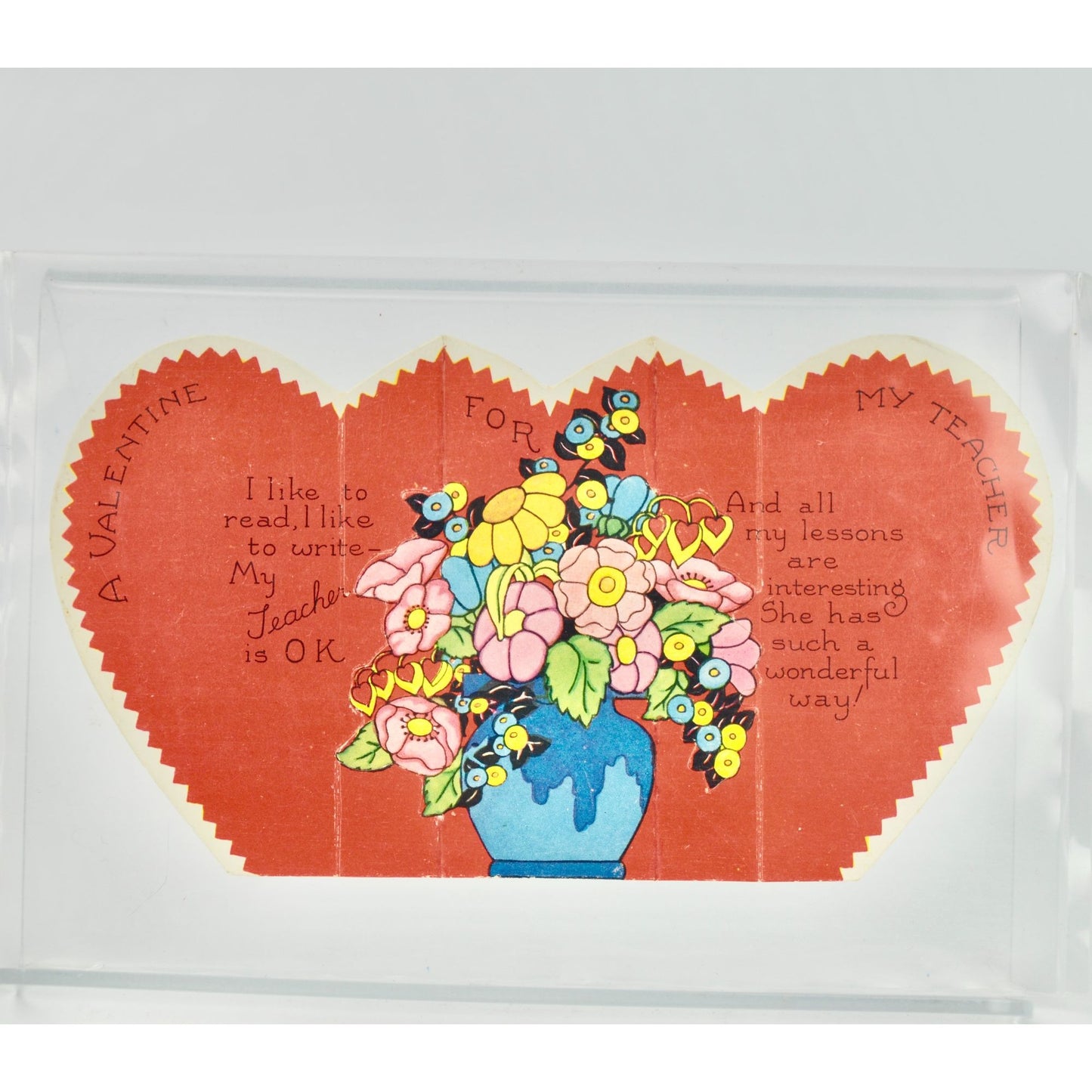 Vintage Valentine's Day Card For My Teacher Fold Out Heart