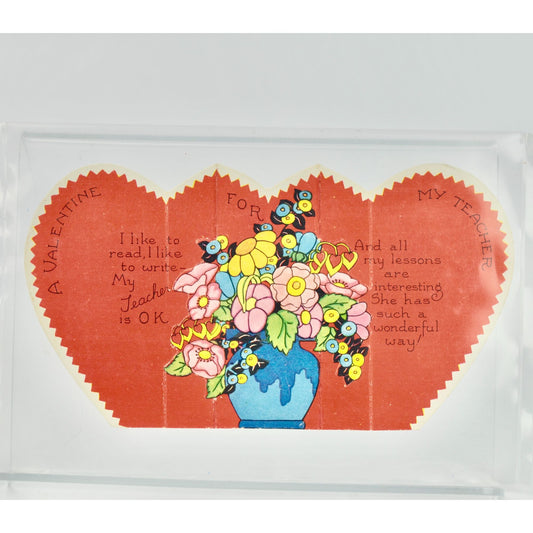 Vintage Valentine's Day Card For My Teacher Fold Out Heart