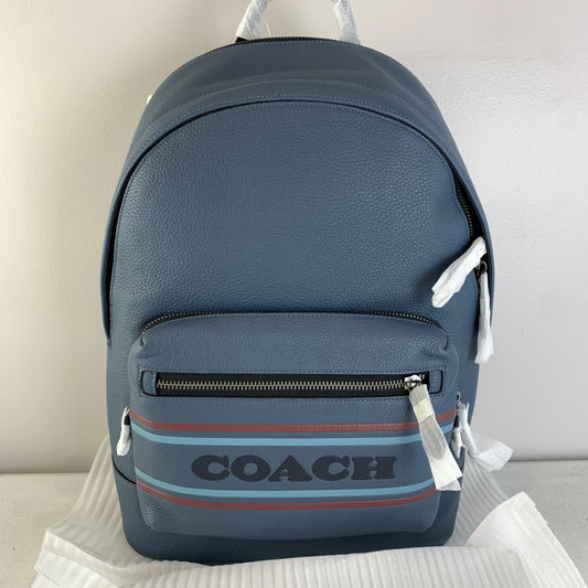 Coach West Backpack With Coach Stripe Gunmetal Denim Multi NEW