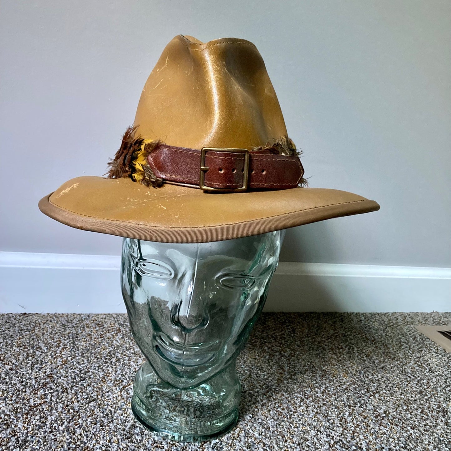 Vintage United Hatters Millinery Leather Cowboy Hat w/ Feathers USA Size Small