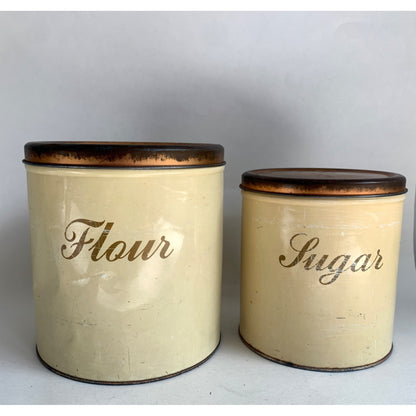 Vintage MCM Metal Decoware Flour and Sugar Canister Set