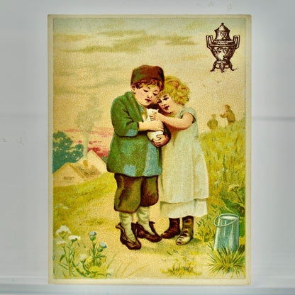 Dilworth's Coffee Antique Victorian Trading Card Boy Girl Cat