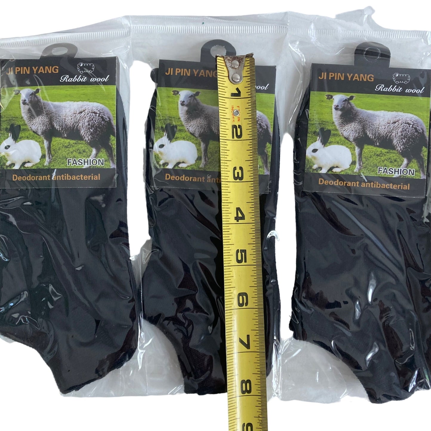Pack of 6 Pairs Black Ankle Socks RABBIT WOOL Blend NEW